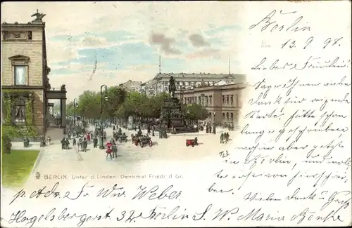 Künstler Litho Berlin, Unter den Linden, Denkmal Friedrich der Große