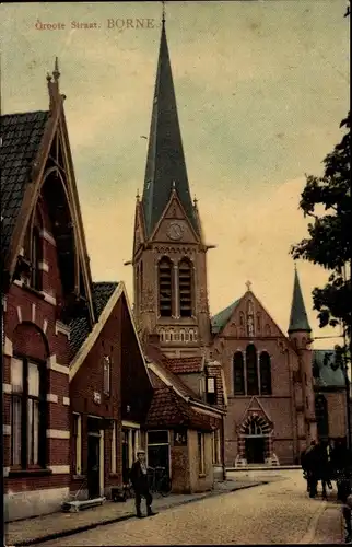 Ak Borne Overijssel Niederlande, Groote Street, Kirche