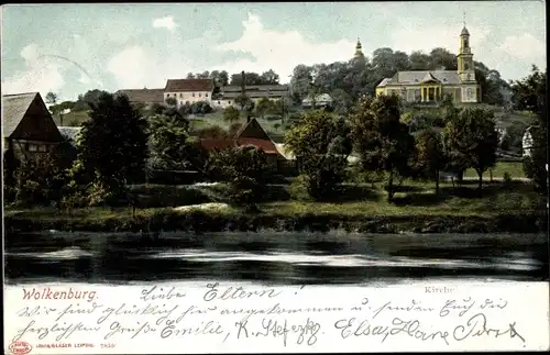 Ak Wolkenburg Limbach Oberfrohna Sachsen, Teilansicht, Kirche