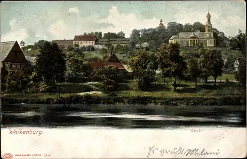 Ak Wolkenburg Limbach Oberfrohna Sachsen, Teilansicht, Kirche