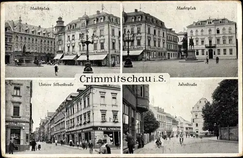 Ak Crimmitschau in Sachsen, Marktplatz, Untere Silberstraße, Jahnstraße