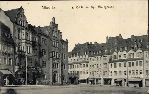 Ak Mittweida in Sachsen, Markt mit Kgl. Amtsgericht und Kaufhaus