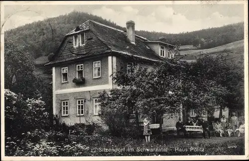 Ak Sitzendorf an der Schwarza in Thüringen, Blick auf das Haus Pölitz, Garten