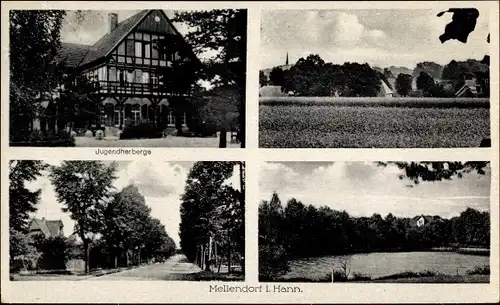 Ak Mellendorf Wedemark in Niedersachsen, Jugendherberge, Straßenpartie, See