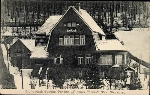Ak Bad Harzburg in Niedersachsen, Hollandsch Familie Pension Clasina Maria, Winter