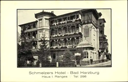 Ak Bad Harzburg in Niedersachsen, Blick auf Schmelzers Hotel