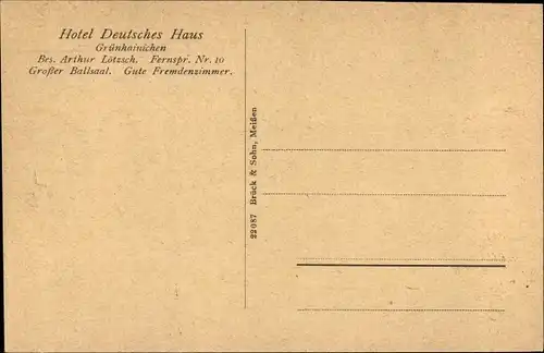 Künstler Ak Sohr, M., Grünhainichen in Sachsen, Hotel Deutsches Haus, Bes. Arthur Lötzsch 