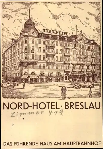 Künstler Ak Wrocław Breslau in Schlesien, Nord Hotel