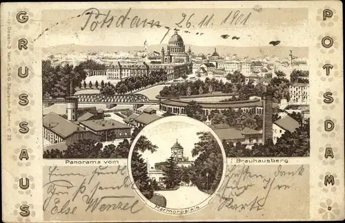 Litho Potsdam in Brandenburg, Panorama vom Brauhausberg, Marmorpalais