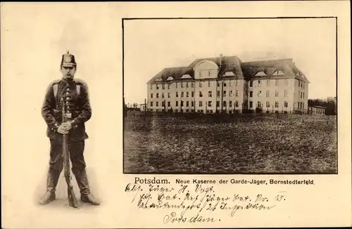Ak Potsdam in Brandenburg, Neue Kaserne der Garde Jäger, Bornstedterfeld, Soldat in Uniform