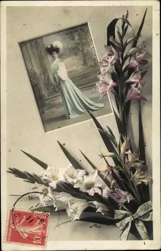 Passepartout Ak Schauspielerin Harley, Portrait, Blumen
