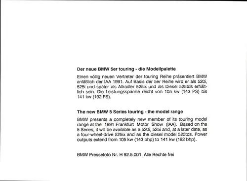 Foto BMW 5er touring, Modellpalette, Autokennzeichen MPL 8143