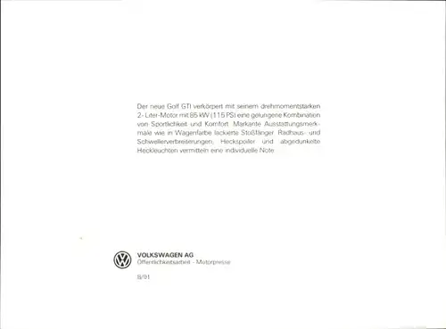 Foto Auto Golf GT, 2-Liter-Motor, Volkswagen