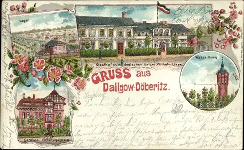 Litho Dallgow Döberitz im Havelland, Gasthof zum deutschen Kaiser, Wasserturm, Lager