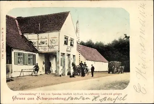 Ak Schwanenkrug Schönwalde Glien Havelland, Gasthaus Schwanenkrug, Soldaten