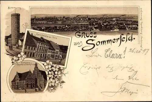 Litho Sommerfeld Kremmen im Havelland, Marktplatz, Büttelturm, Rathaus