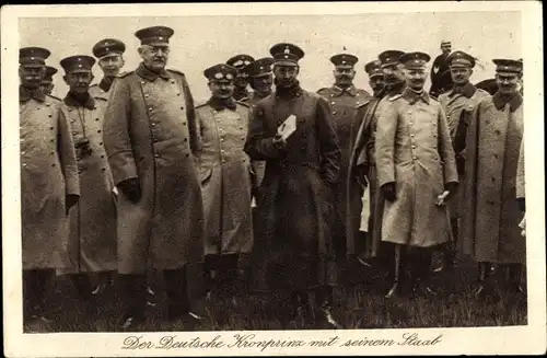 Ak Kronprinz Wilhelm von Preußen mit seinem Stab im Felde, Westfront 1. WK