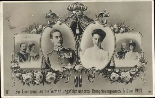 Ak Kronprinz Wilhelm von Preussen, Kronprinzessin Cecilie, Vermählung 6. Juni 1905