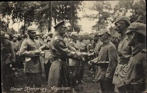 Ak Kronprinz Wilhelm von Preußen, Besuch der Truppen, Argonnen