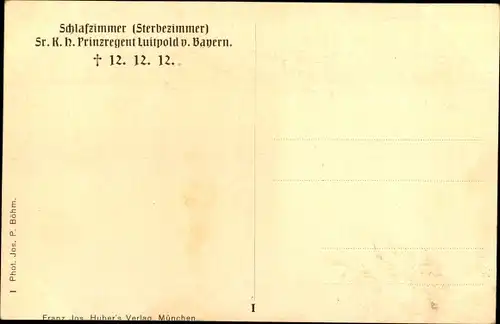 Ak Prinzregent Luitpold von Bayern, Schlafzimmer, Sterbezimmer 12.12.1912