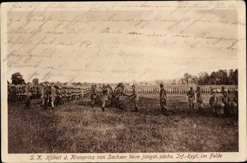 Ak Kronprinz Georg von Sachsen, Besuch beim jüngsten Sächsischen Infanterie Regiment im Felde