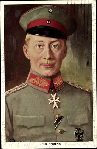 Künstler Ak Hornert, G., Kronprinz Wilhelm von Preußen, Portrait in Uniform, Eisernes Kreuz