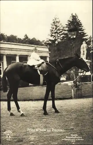 Ak Prinz Wilhelm von Preußen zu Pferde, Marmorpalais Potsdam, 1908