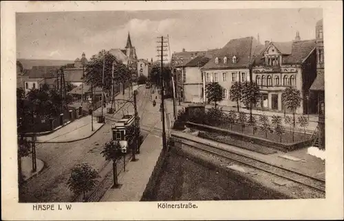 Ak Haspe Hagen Westfalen, Kölner Straße, Bahnübergang, Straßenbahn