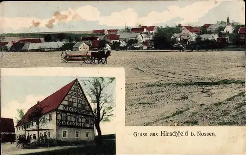 Ak Hirschfeld in Sachsen, Gesamtansicht, Feld, Gehöft