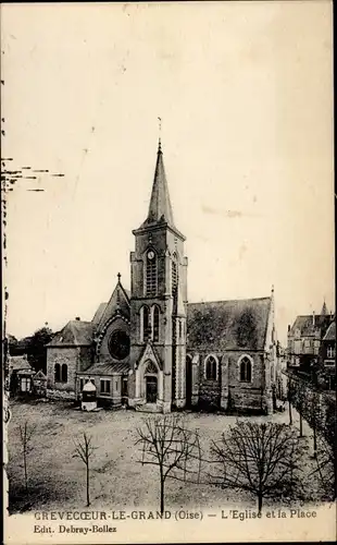 Ak Crevecoeur le Grand Oise, Die Kirche, Der Platz