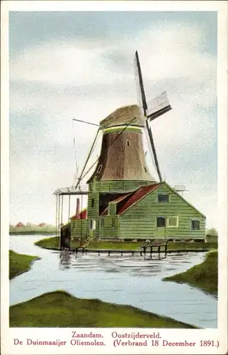 Ak Zaandam Zaanstad Nordholland, De Duinmaaijer Öl-Mühle