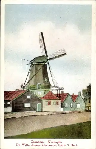 Ak Zaandam Zaanstad Nordholland, De Witte Zwaan, Öl-Mühle