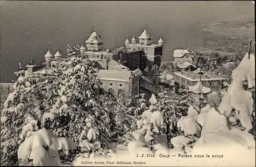 Ak Caux Montreux Kanton Waadt, Palast unter dem Schnee
