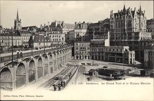 Ak Lausanne Kt. Waadt Schweiz, Le Grand Pont und Maison Mercier