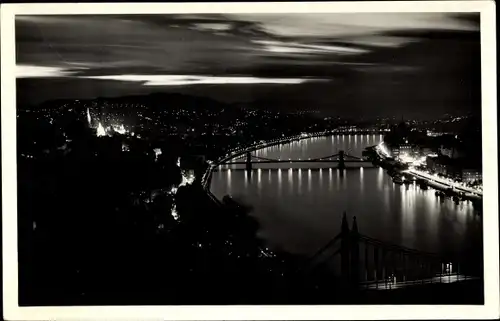 Ak Budapest Ungarn, Donauansicht bei Nacht