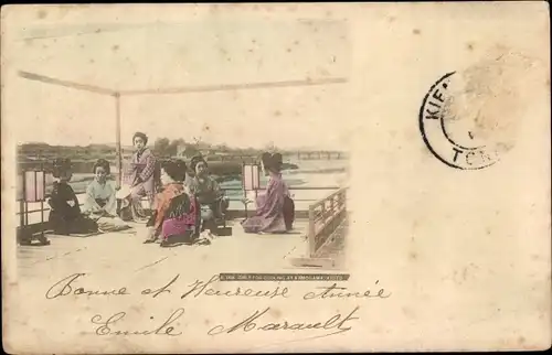 Ak Kyoto Präfektur Kyoto Japan, Terrasse am Kamogawa