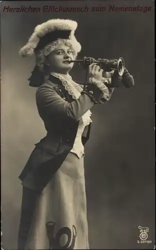 Ak Glückwunsch Namenstag, Mädchen spielt Trompete