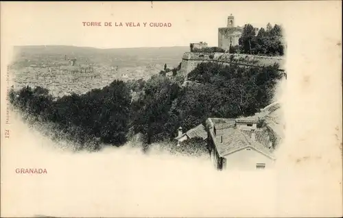 AK Granada Andalusien Spanien, Torre de la Vela und Stadt