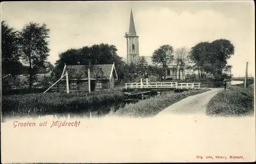 Ak Mijdrecht Utrecht Niederlande, Teilansicht, Kirche, Brücke