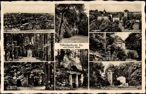 Ak Waldenburg in Sachsen, Fürstlicher Park, Schloss, Mausoleum, Parkschlösschen