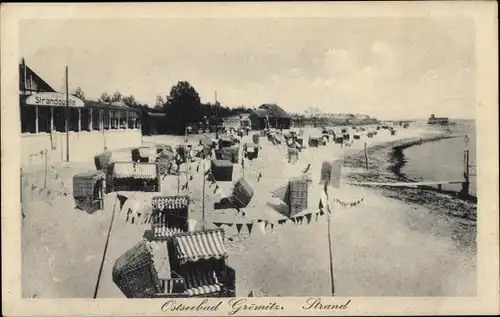 Ak Ostseebad Grömitz in Holstein, Strand, Strandquelle, Strandkörbe