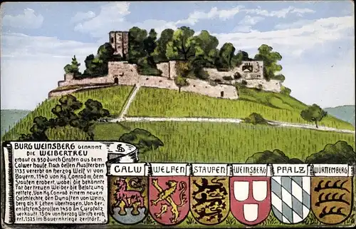 Ak Weinsberg im Kreis Heilbronn, Burg Weibertreu, Wappen, Calw, Welfen, Staufen, Pfalz