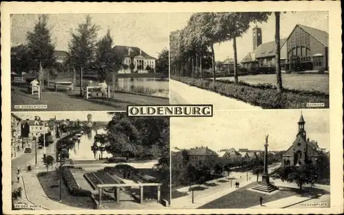 Ak Oldenburg, Teilansichten, Am Dobbenteich, An der Hunte, Bahnhof, Friedensplatz