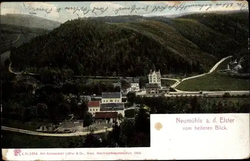 Ak Neumühle an der Elster, Panorama vom heiteren Blick