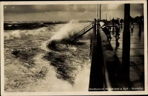 Ak Westerland auf Sylt, Sturmflut, Promenade