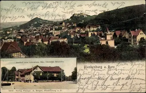 Ak Blankenburg am Harz, Totalansicht, Gasthof zum schwarzen Bär