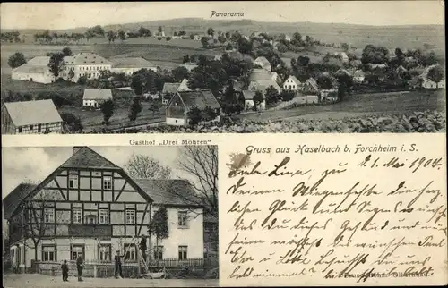 Ak Haselbach Olbernhau im Erzgebirge, Panorama, Gasthof Drei Möhren