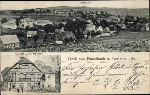 Ak Haselbach Olbernhau im Erzgebirge, Panorama, Gasthof Drei Möhren