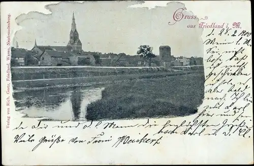 Ak Friedland in Mecklenburg, Fluss, Kirche