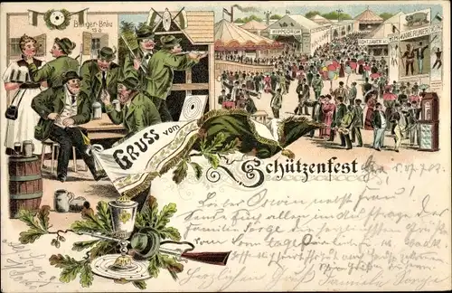 Litho Gruß vom Schützenfest, Festplatz, Schützen